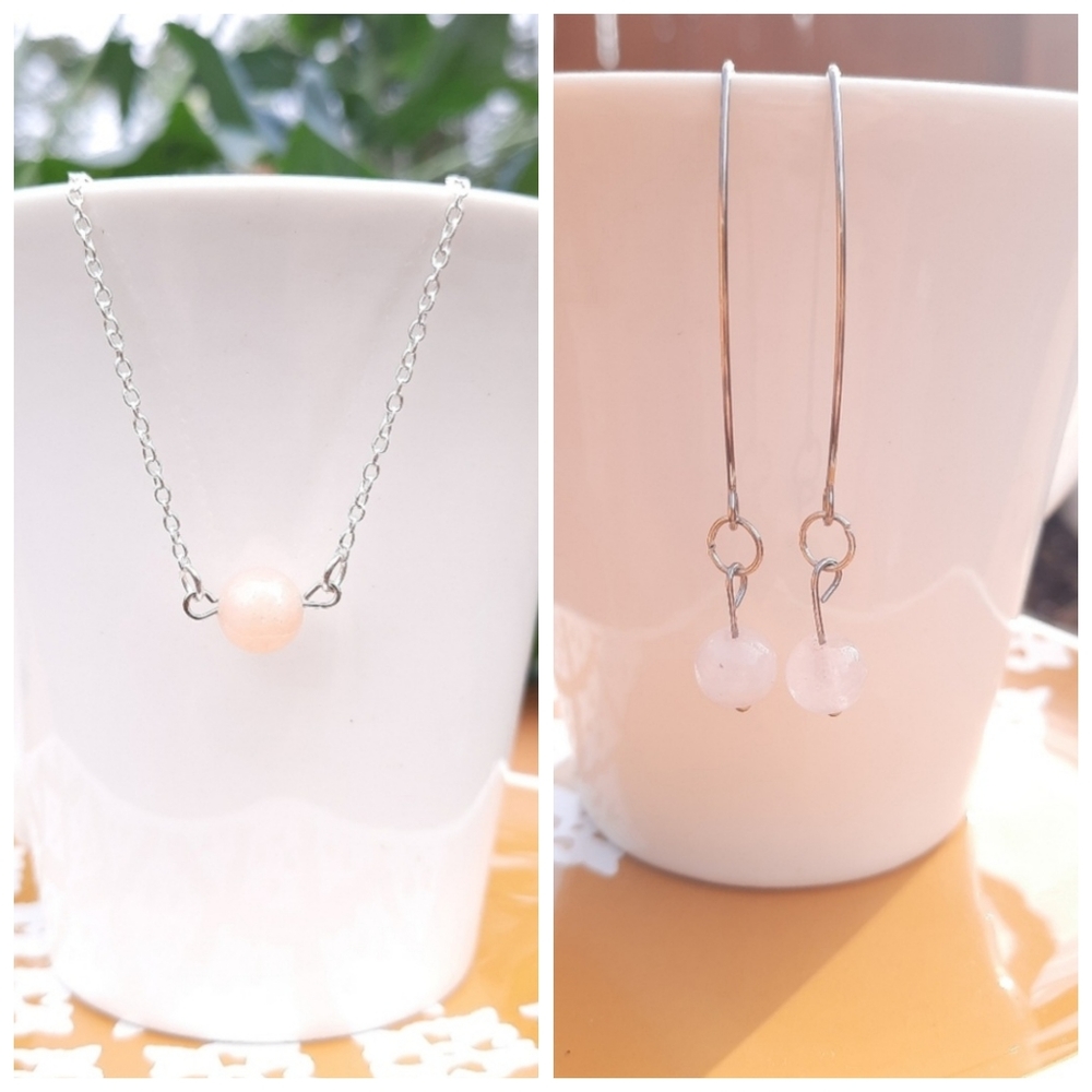 Pink Aventurine Stone Necklace & Earrings Bundle